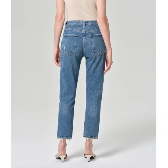 Agolde Riley High Rise Crop Denim Women’s Size 29 Frayed Hem NWOT - Picture 2 of 11